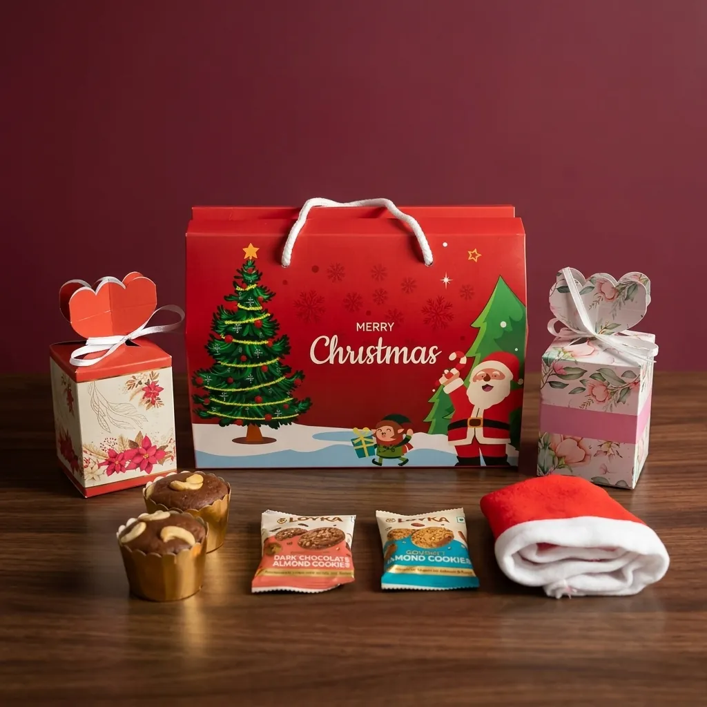 Christmas gift bag with festive treats