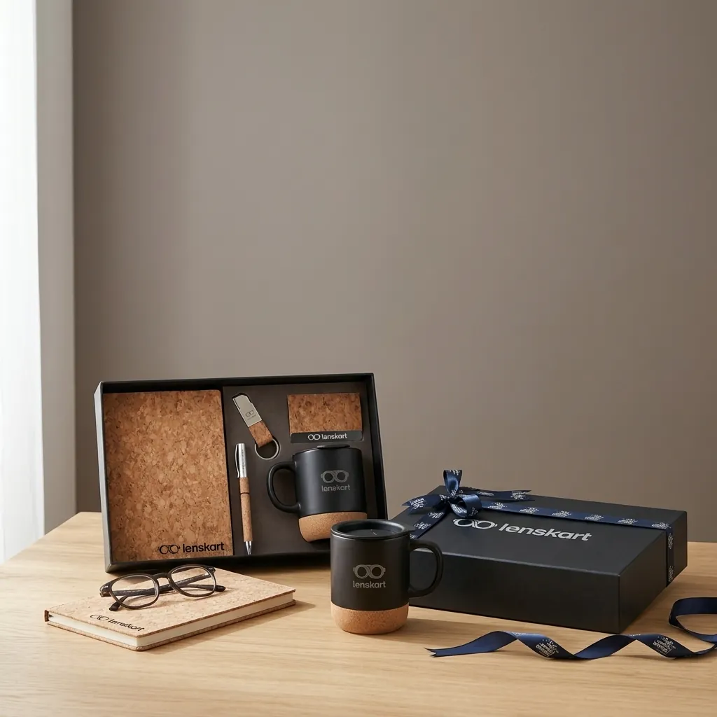 Premium branded Lenskart client gift box with desk accessories