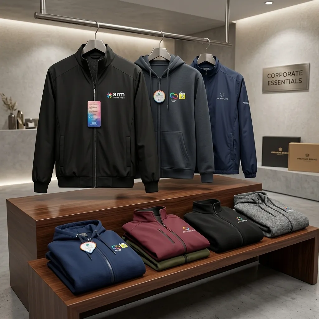 Custom branded corporate jackets and hoodies for employee merchandise