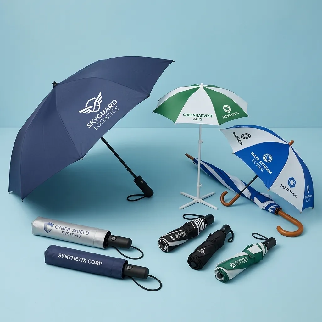 Custom printed branded umbrellas for corporate merchandise programmes