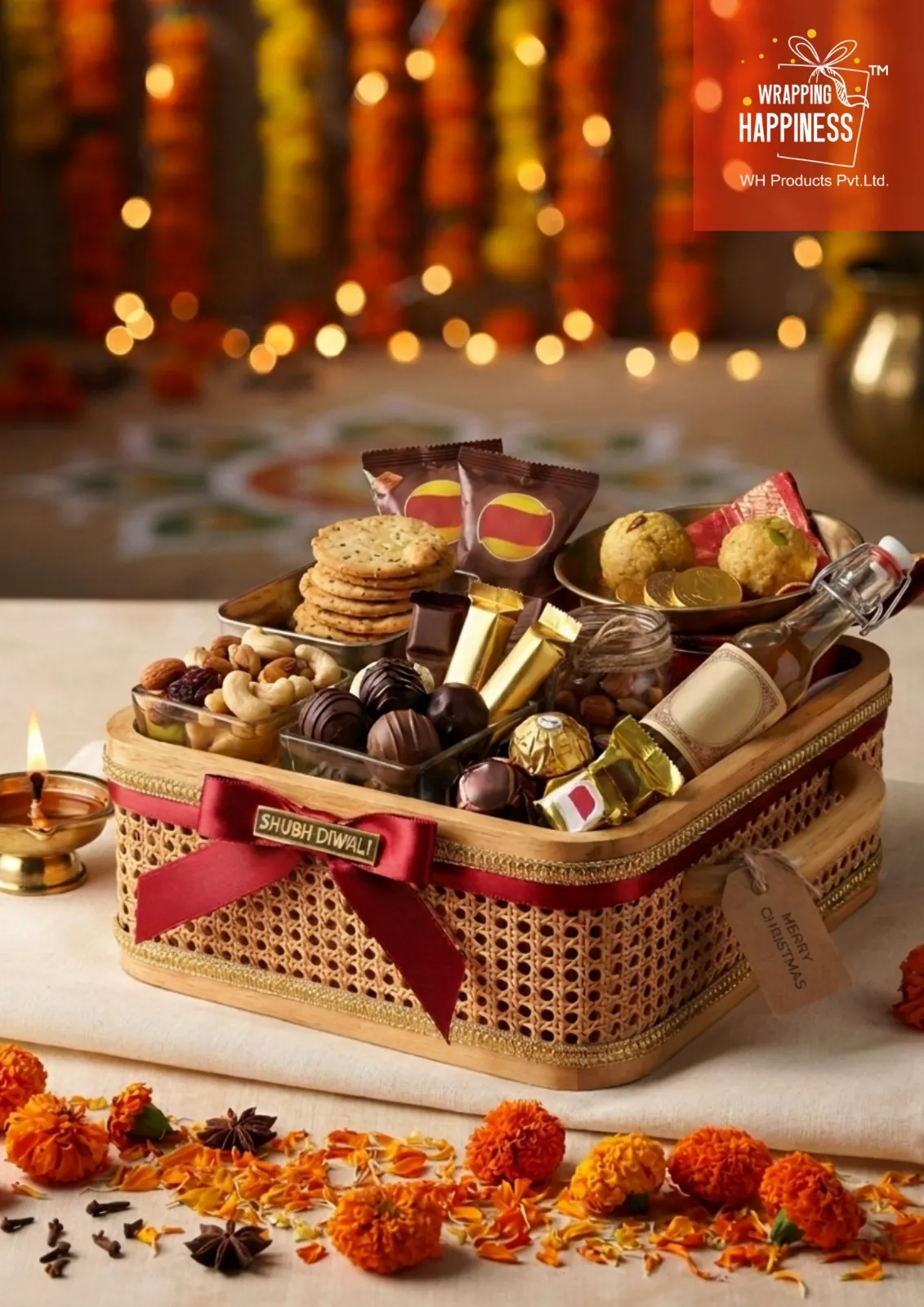 Premium corporate Diwali gift hamper with festive treats and personalised packaging