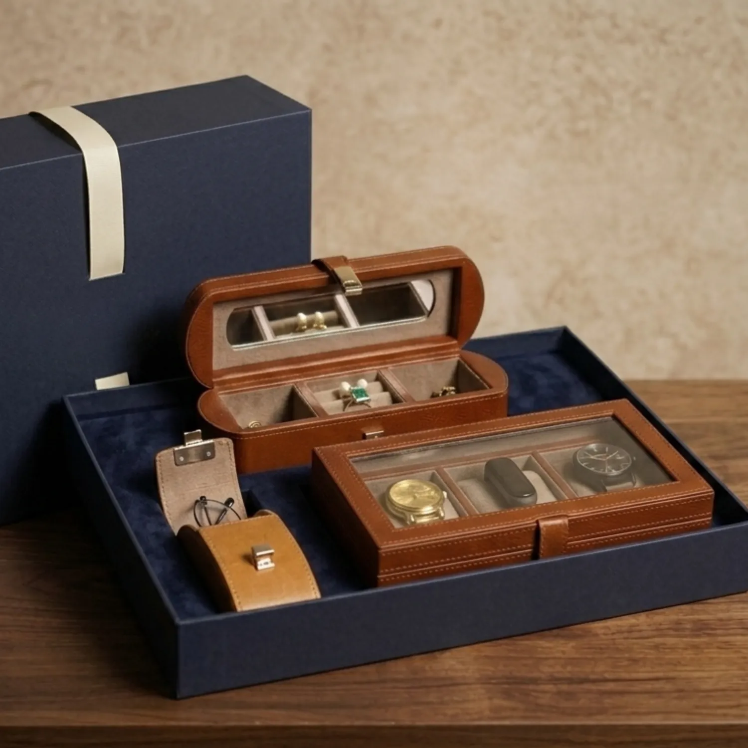 Premium leather organiser gift set