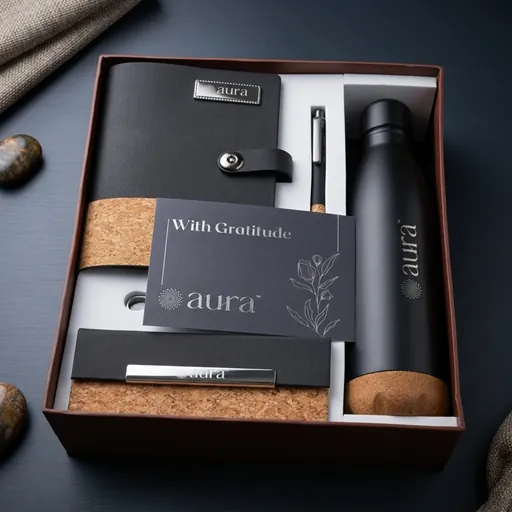 Premium employee joining kit with notebook bottle pen and welcome card