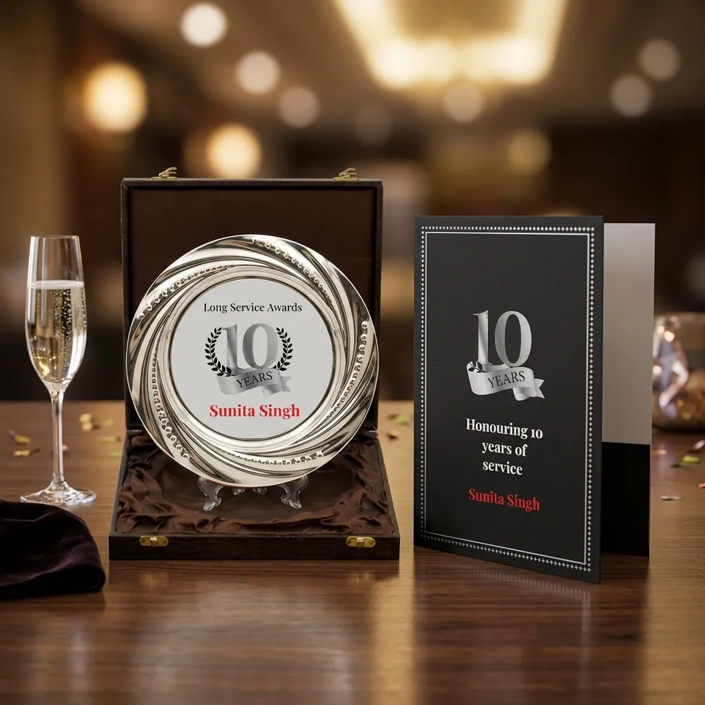 Long service award plate and appreciation card