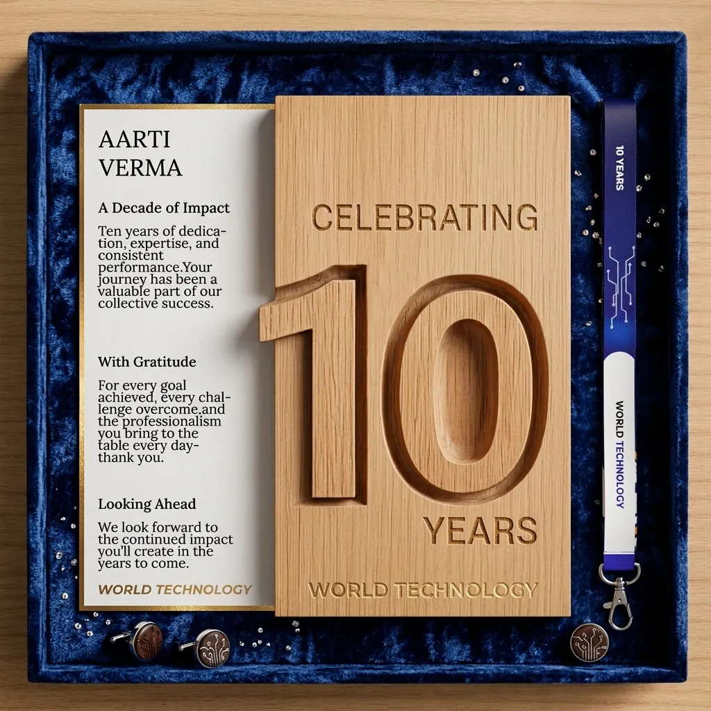 10 years wooden recognition set with branded lanyard