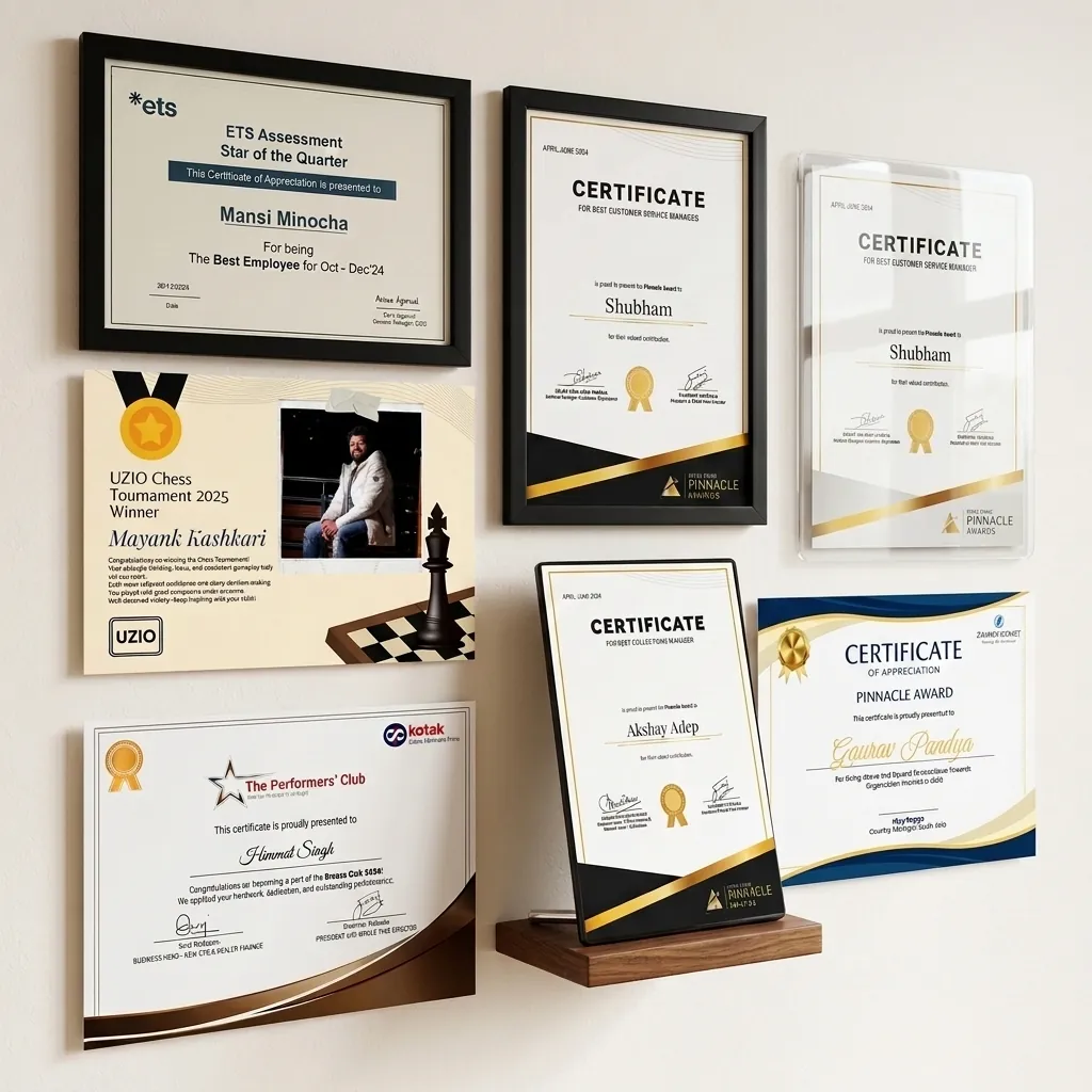 Corporate recognition certificate formats for employees
