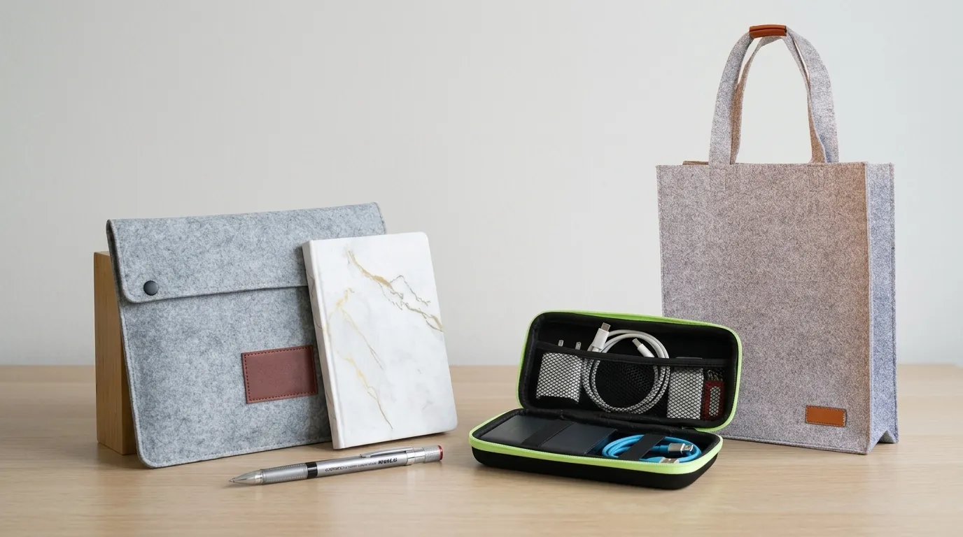 Felt document sleeve notebook and cable organiser gift set