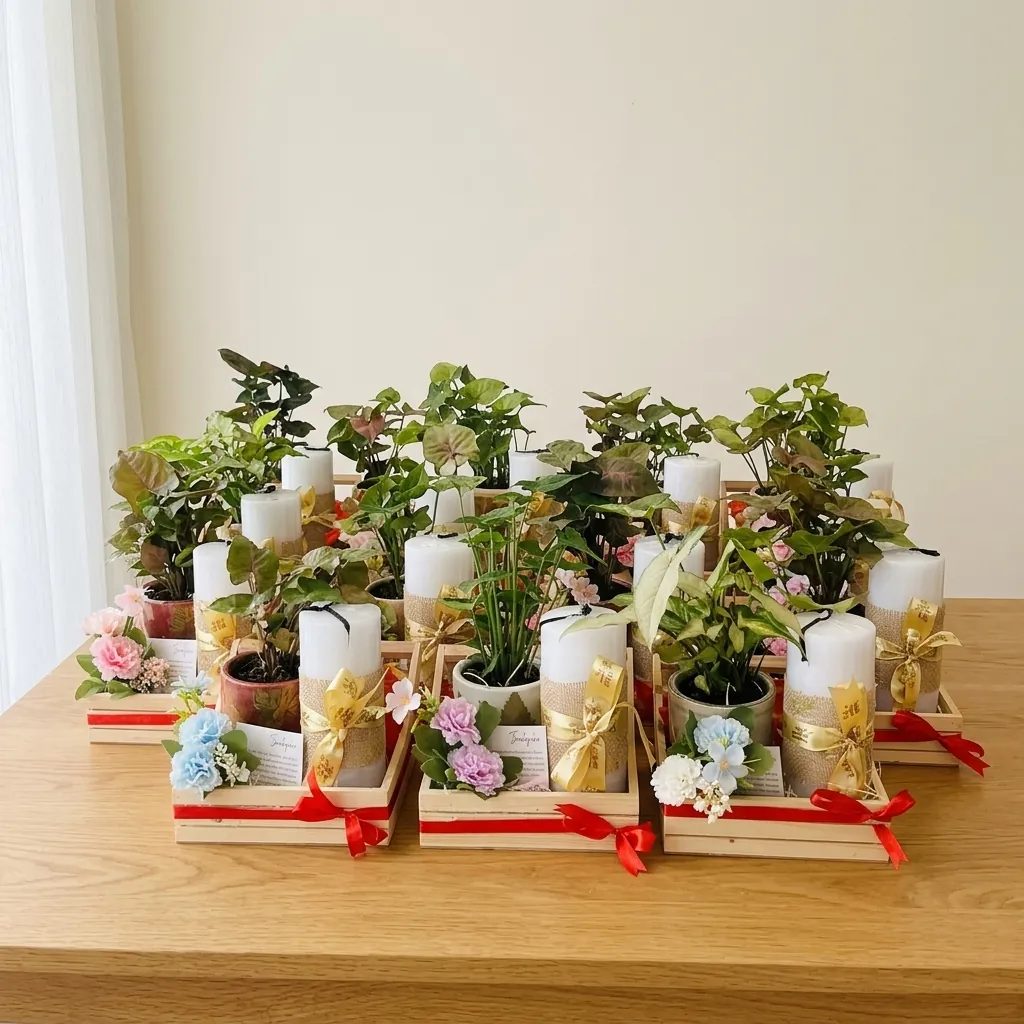 Plant and candle sustainable gift crates
