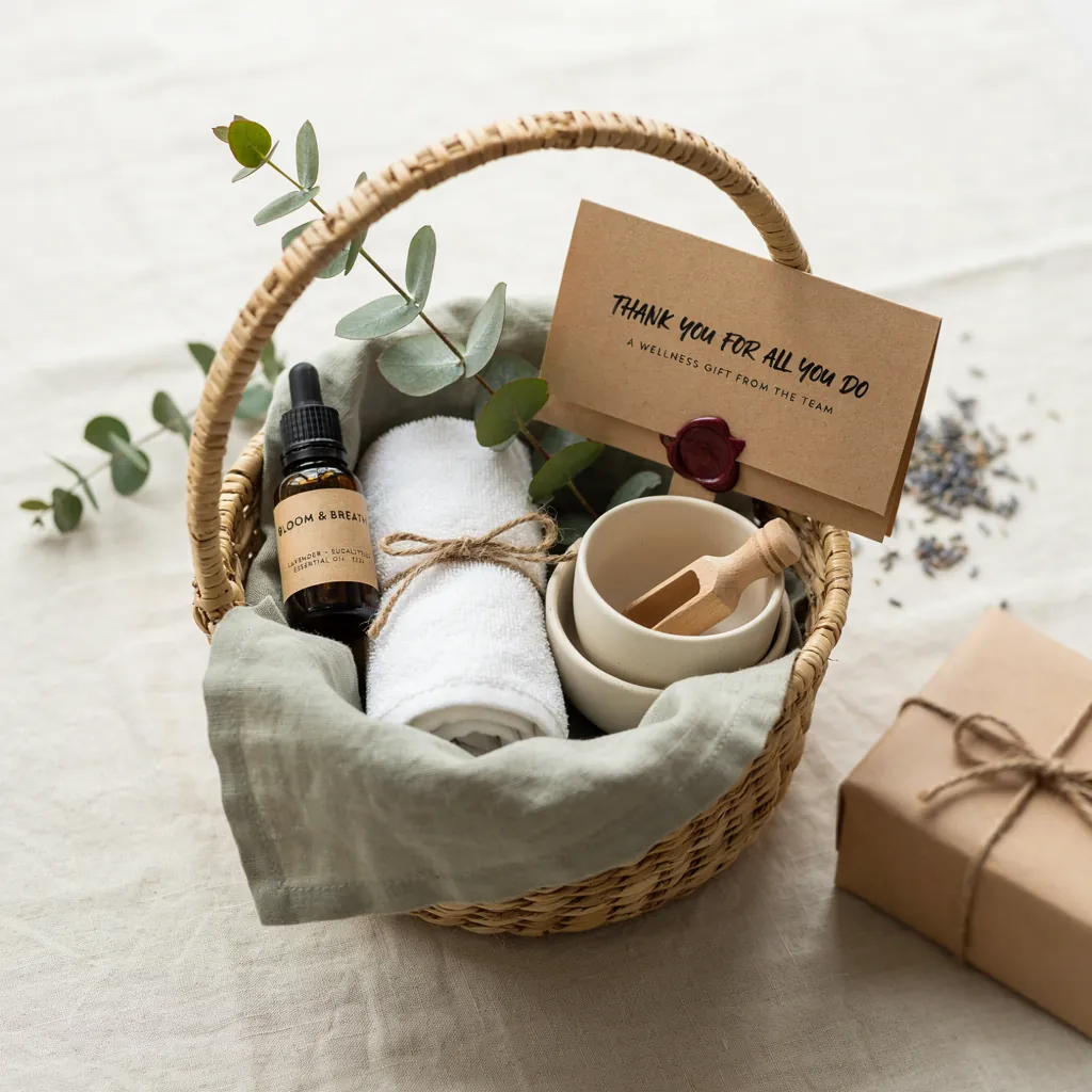 Calming corporate wellness gift bucket