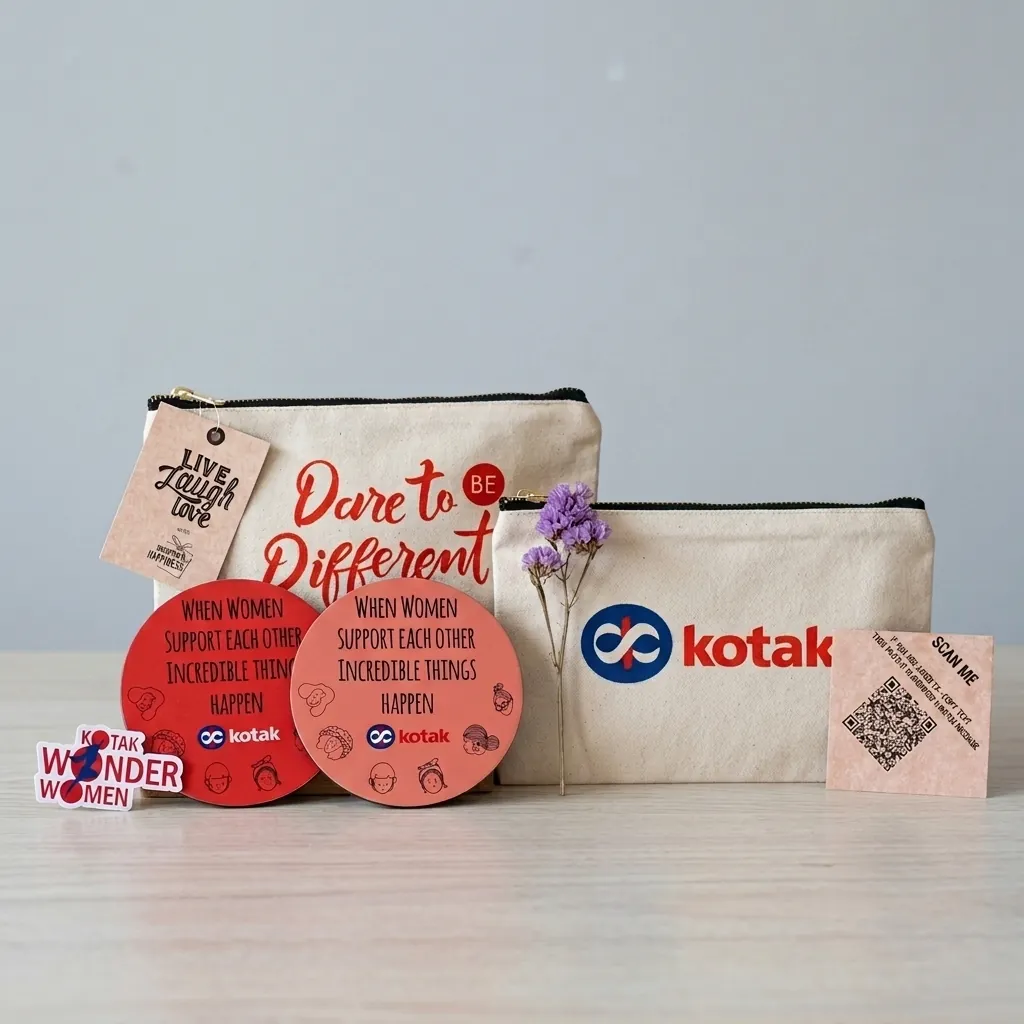 Personalised Women's Day pouches with branded accessories