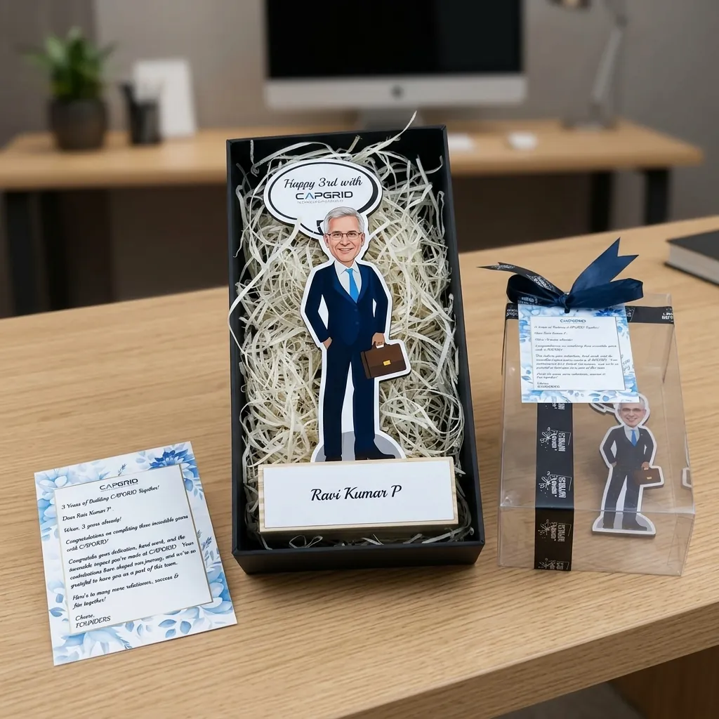 Personalised third work anniversary caricature gift for employee